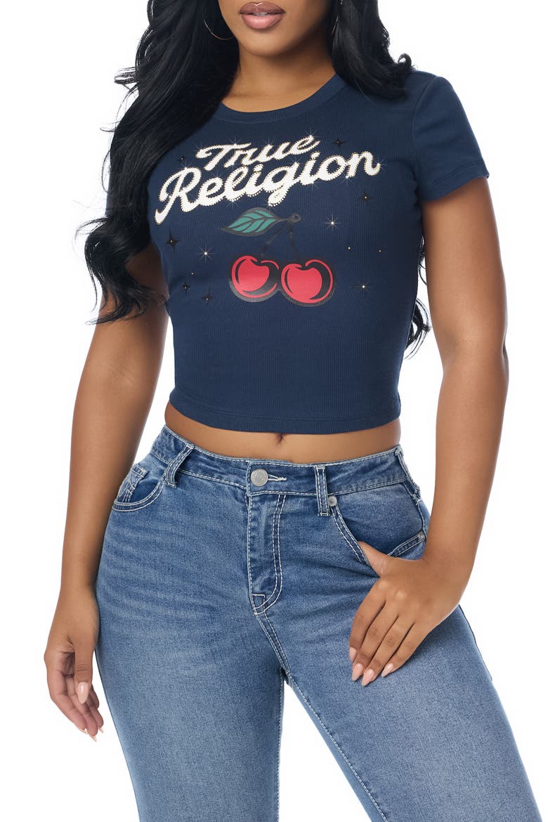 Cherry Graphic Baby Tee, Main, color, DRESS BLUE