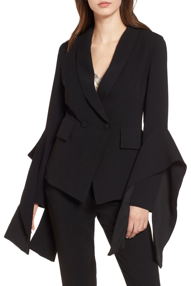 Iris Embellished Cuff Blazer, Main, color, BLACK