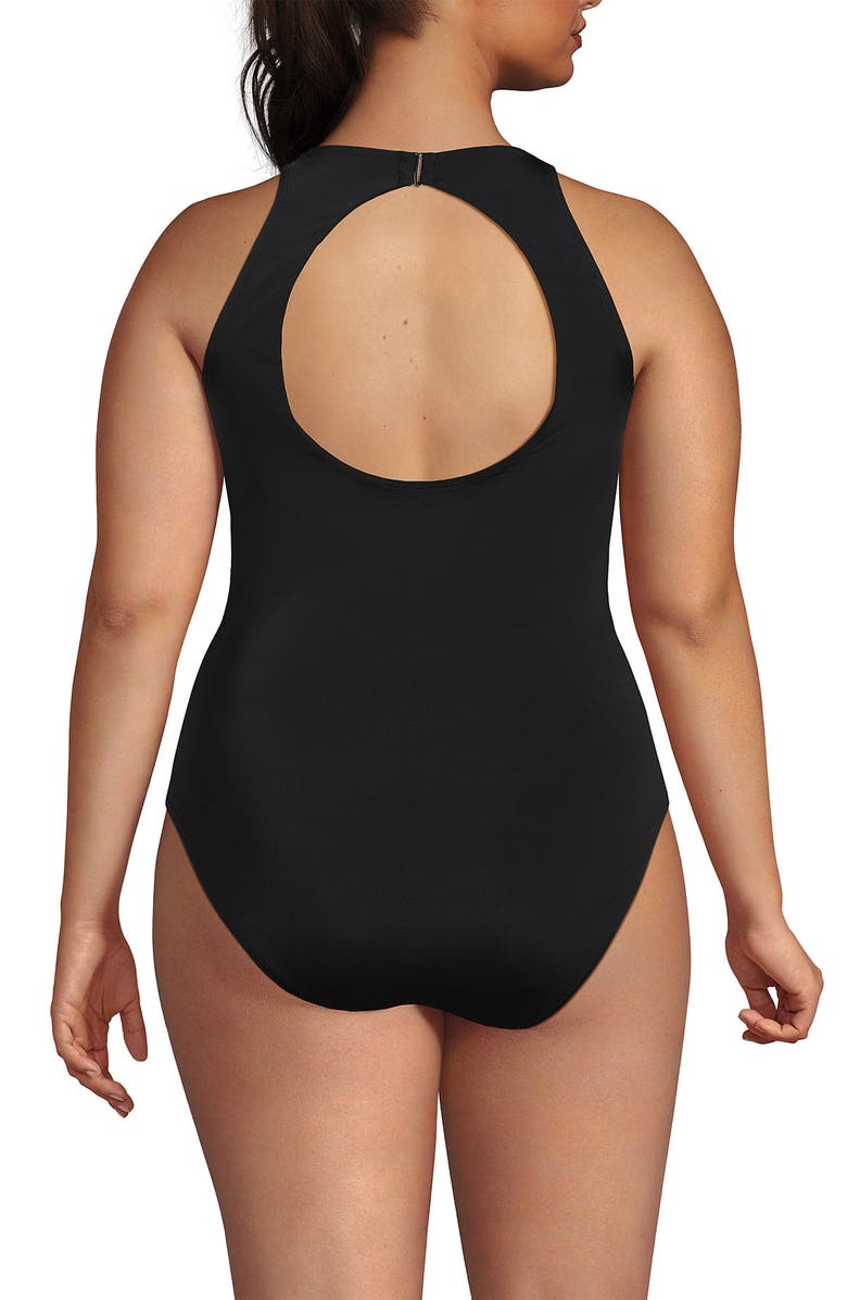 Lands' End Tugless High Neck Portrait Back One Piece Swimsuit, Alternate, color, Black
