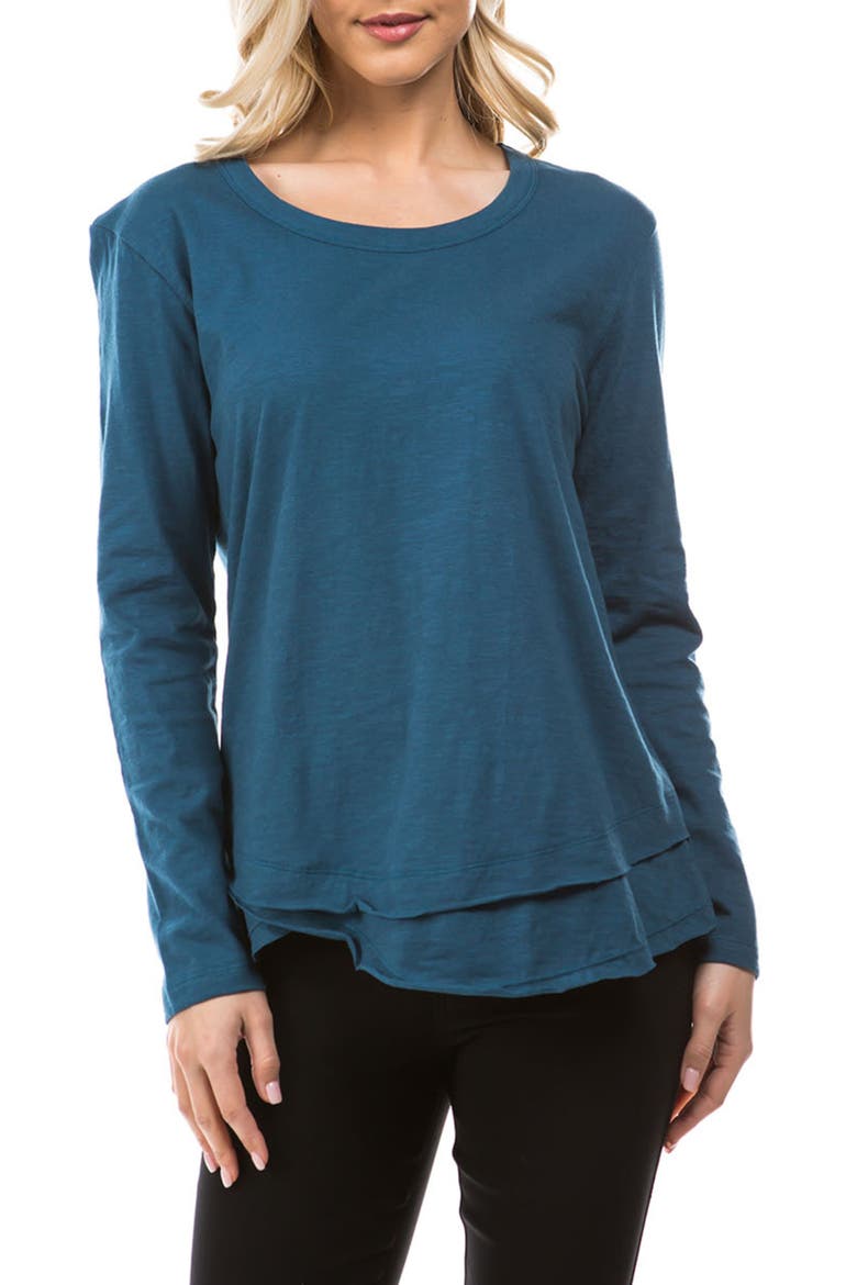 Layered Hem Cotton Slub Top, Main, color, TEAL