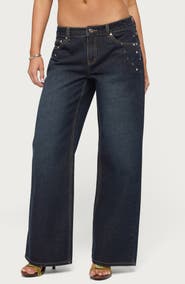 EDIKTED Spiral Studded Low Rise Baggy Jeans