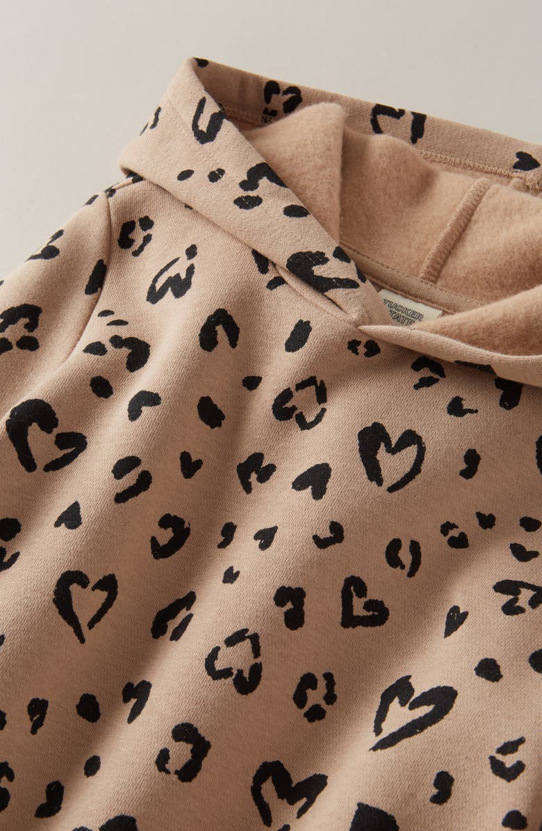 Tucker + Tate Kids' Long Sleeve Hooded Fleece Sweatshirt Dress, Alternate, color, Tan Natural Leopard Hearts