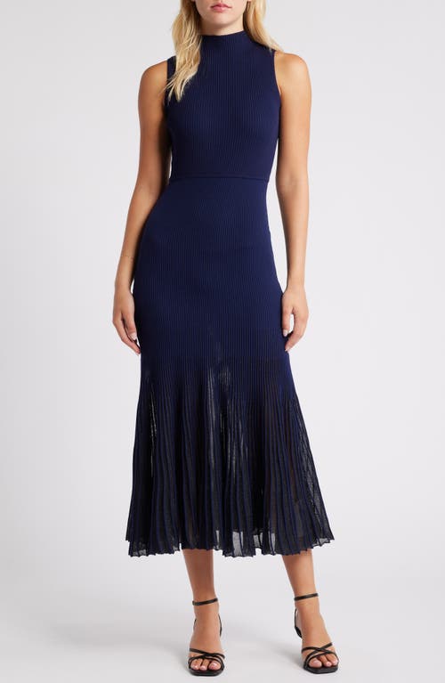 MOON RIVER Metallic Sleeveless Rib Sweater Dress in Navy 