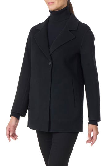 Bruno Magli Double Face Wool Blend Coat In Black