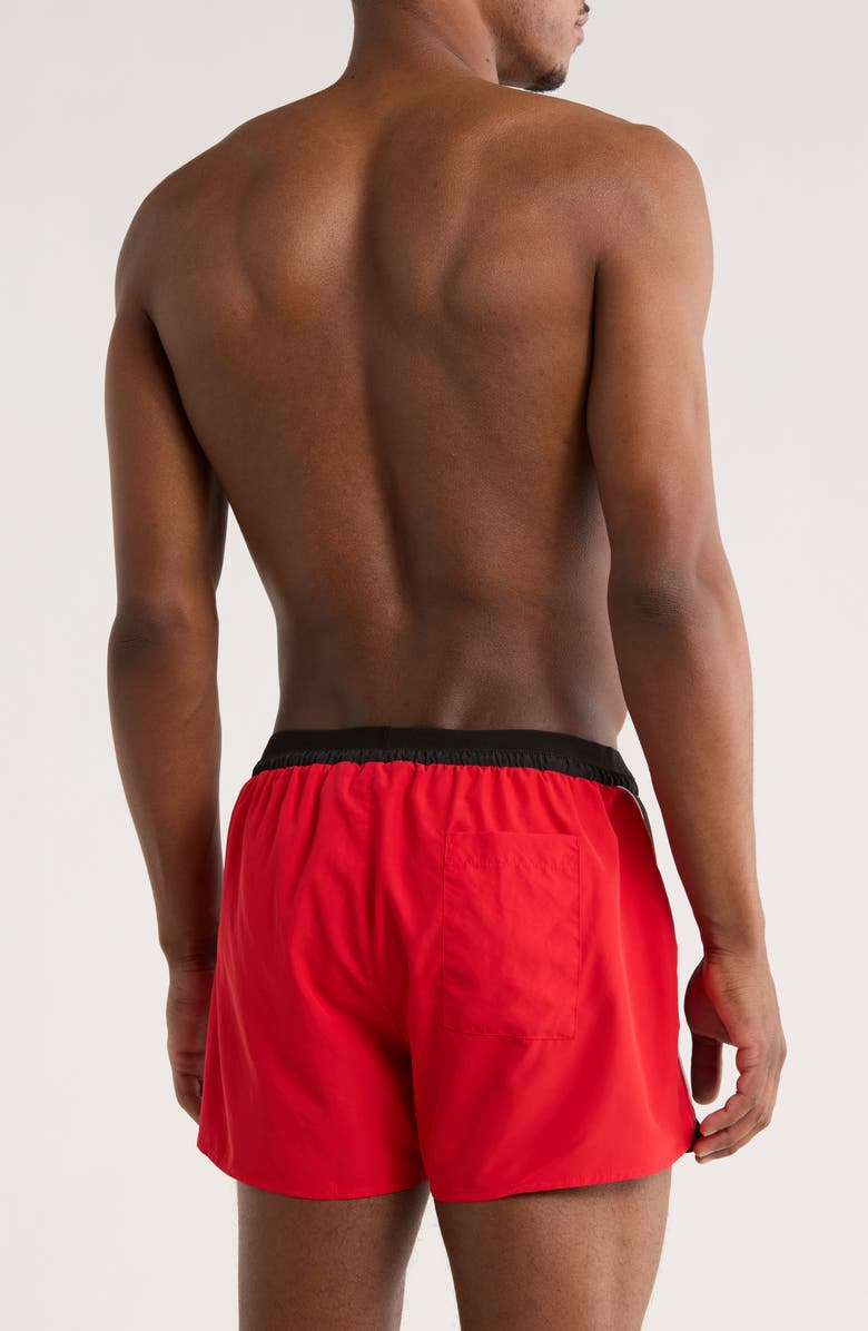 BOSS Bolt Swim Trunks, Alternate, color, Black/Red