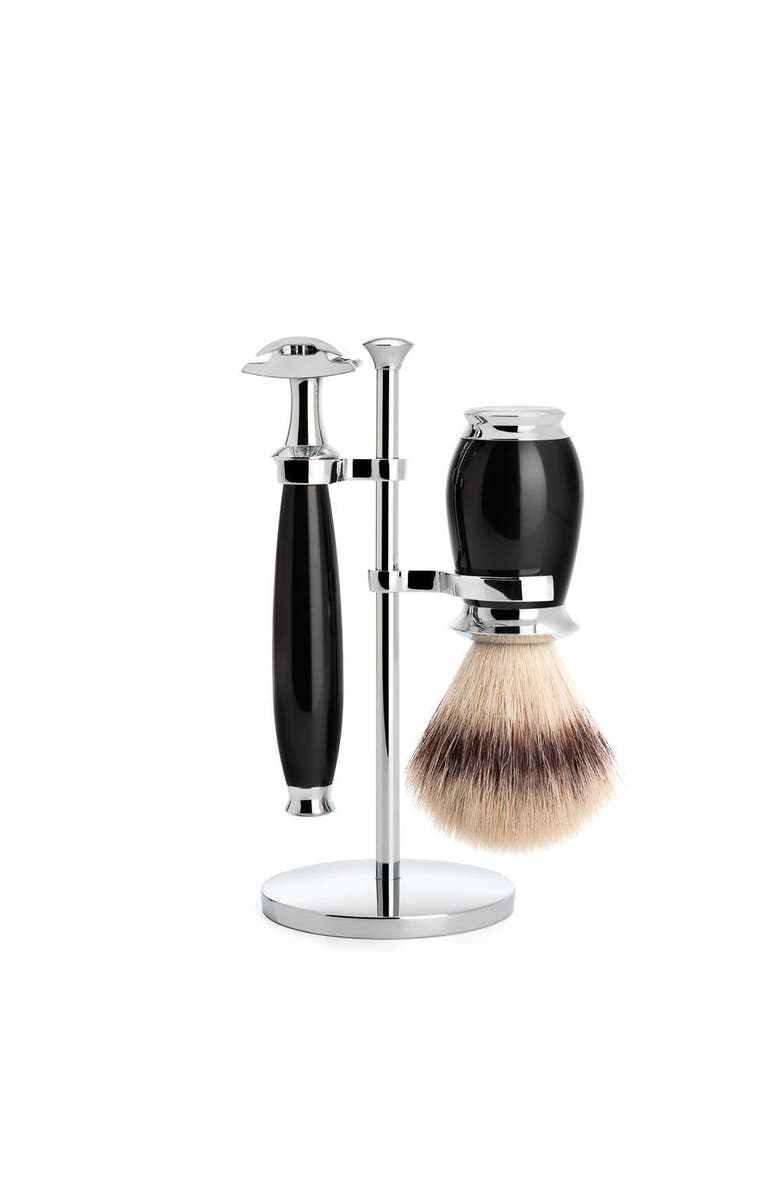 MÜHLE Purist Black 3-Piece Silvertip Fiber & Safety Razor Shaving Set, Main, color, Black