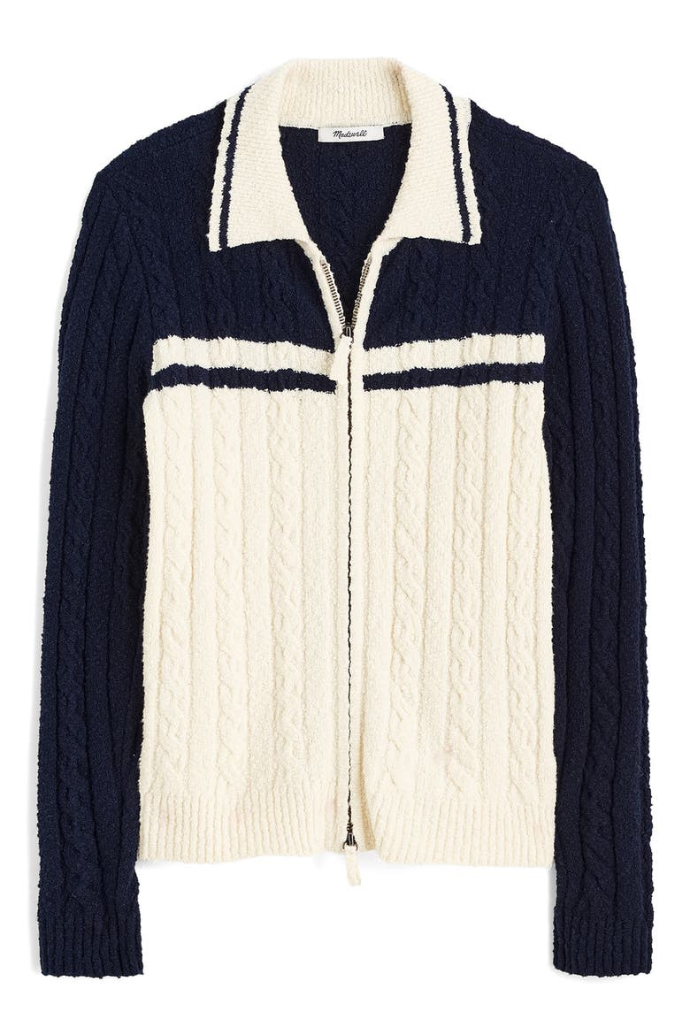 Colorblock Cable Knit Zip Cardigan, Alternate, color, NAVY AND IVORY COLORBLOCK