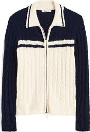Madewell Colorblock Cable Knit Zip Cardigan