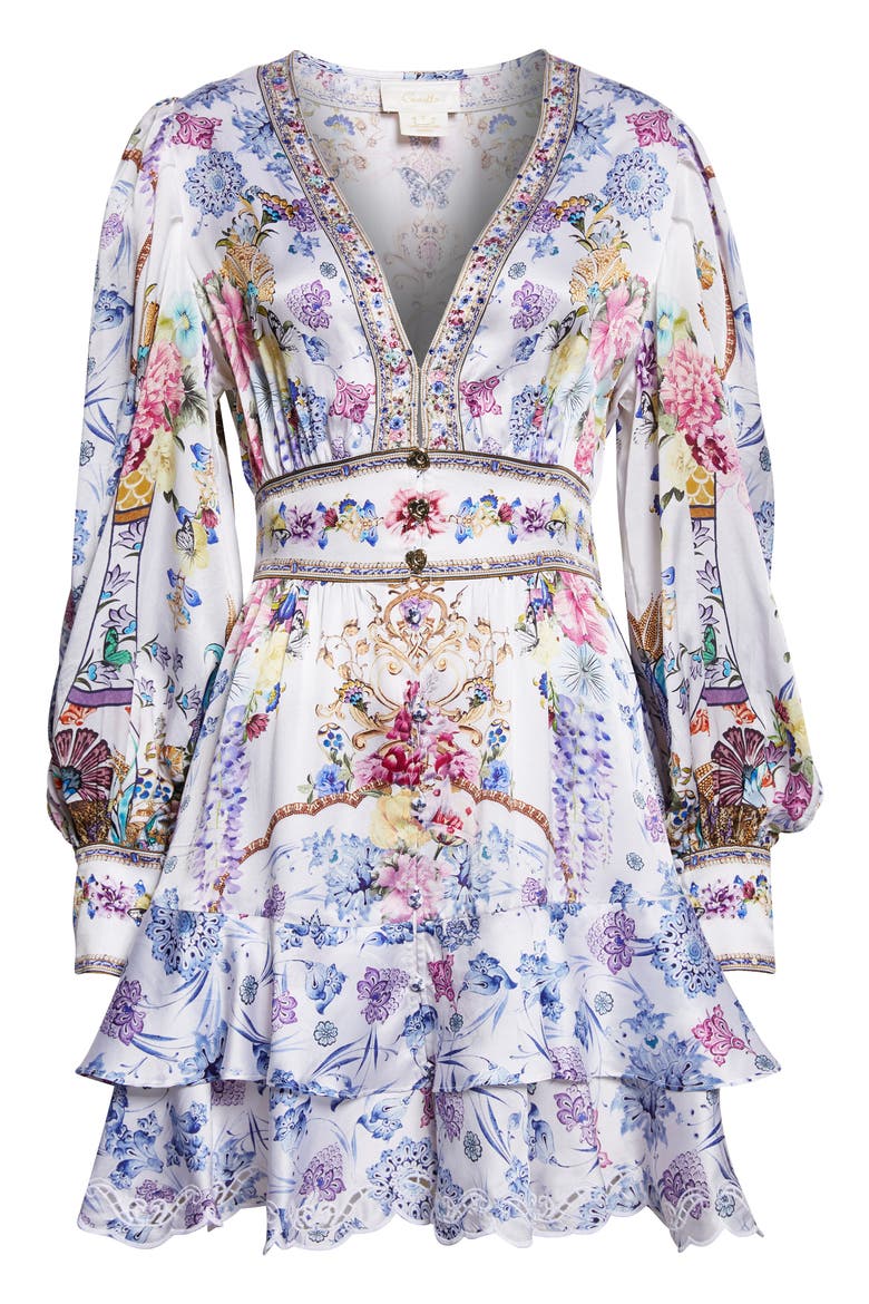 Floral Long Sleeve Silk Tiered Dress, Alternate, color, ALL ABOUT THAT LACE