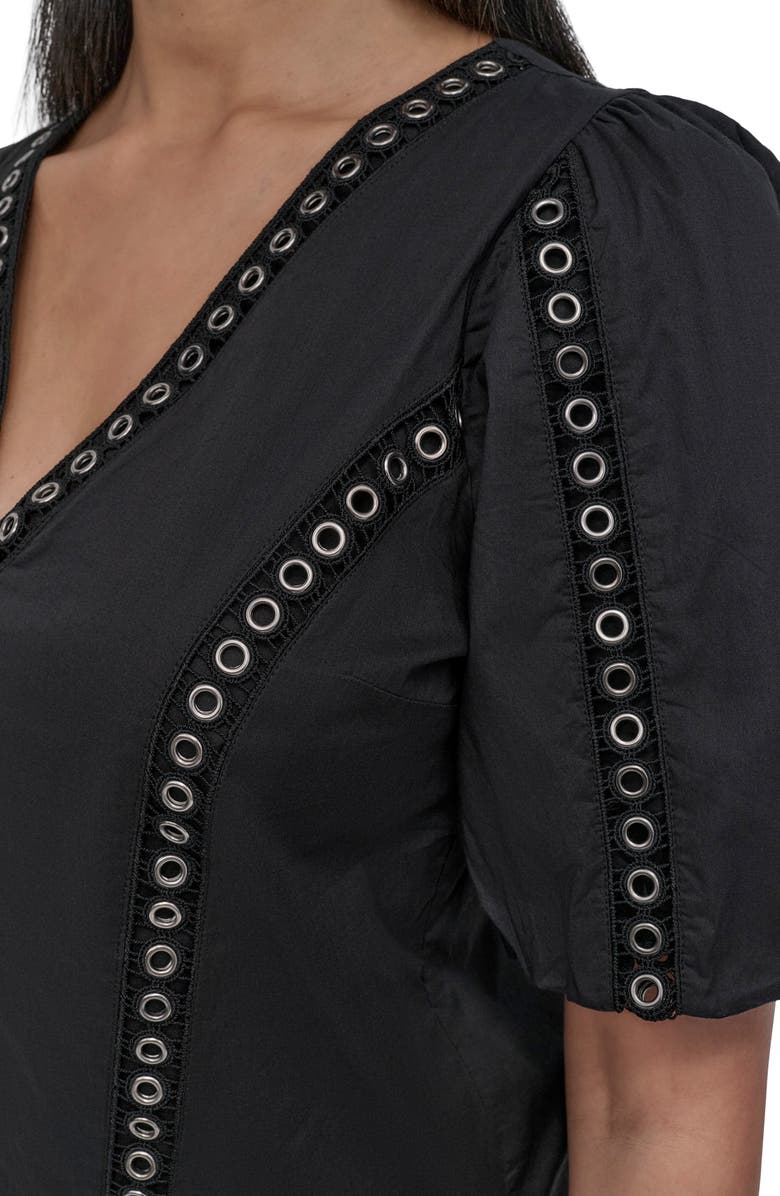 DKNY Puff Sleeve Grommet Detail Cotton Voile Shirt, Alternate, color, 