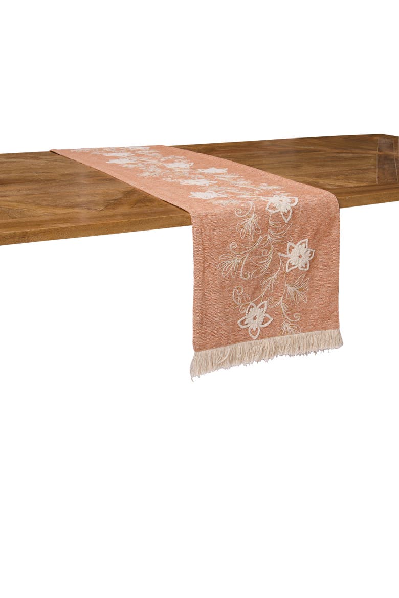 Harvest Floral Fringed and Woven Table Runner 14" x 72", Alternate, color, Beige