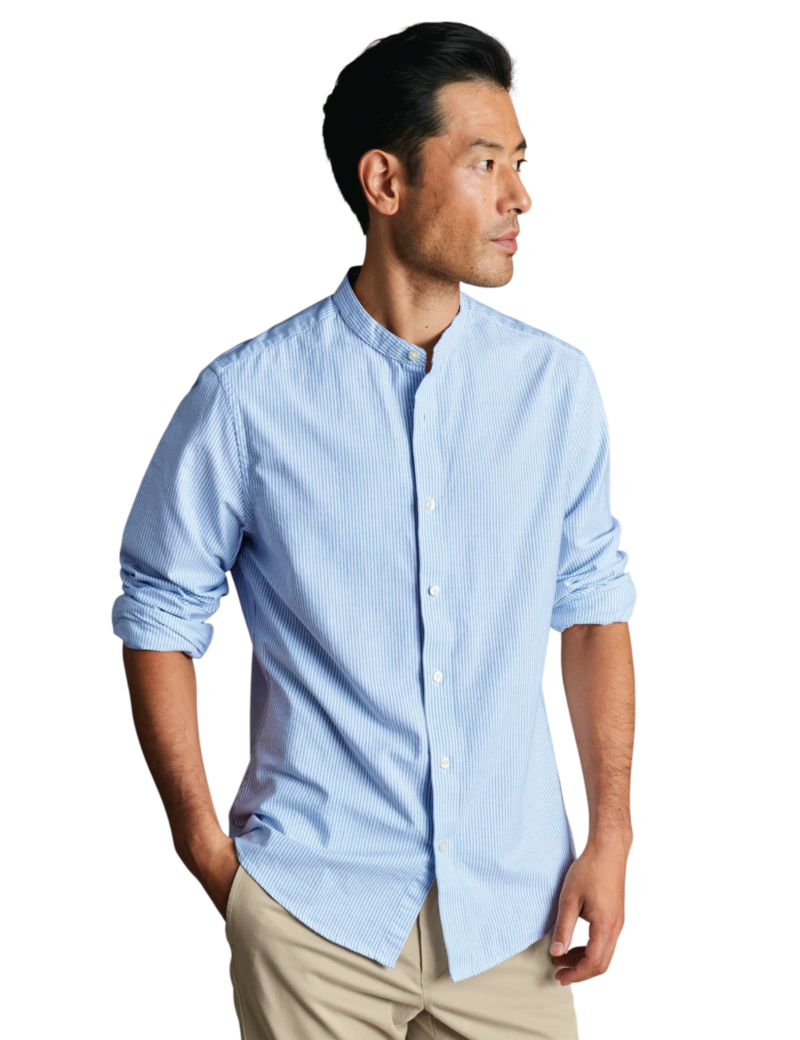 Stripe collarless shirt