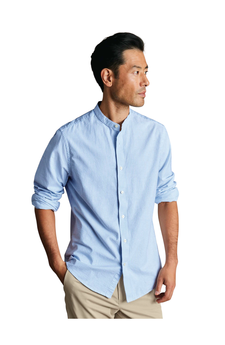 Charles Tyrwhitt Stripe collarless shirt, Main, color, Ocean Blue