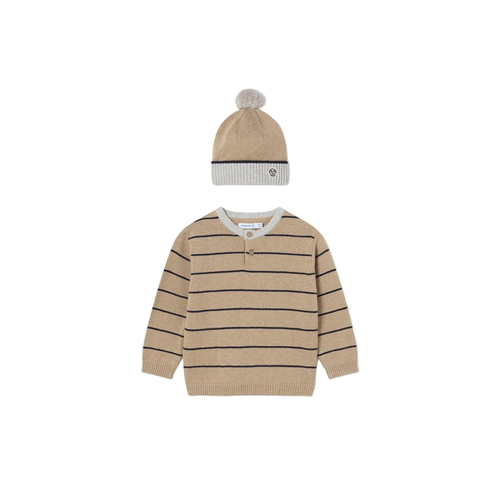 Mayoral Striped Button Sweater Hat In Neutral