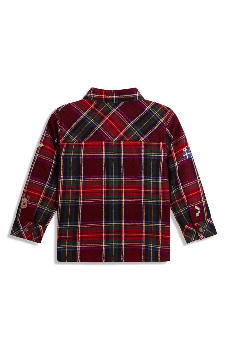 JOJO MAMAN BEBE Kids' Christmas Embroidery Plaid Woven Shirt, Alternate, color, Red