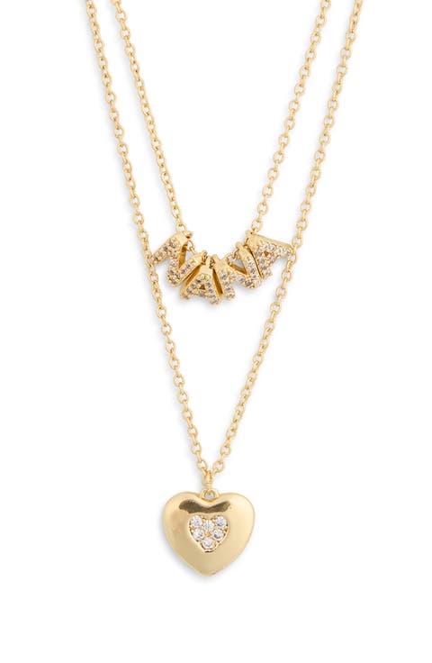 Set of 2 Demi-Fine Cubic Zirconia Nana & Heart Pendant Necklaces