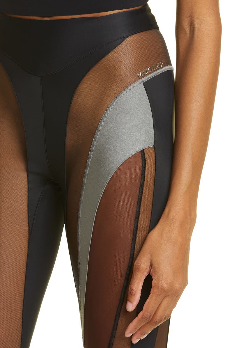 MUGLER Sheer Spiral Stirrup Leggings, Alternate, color, 