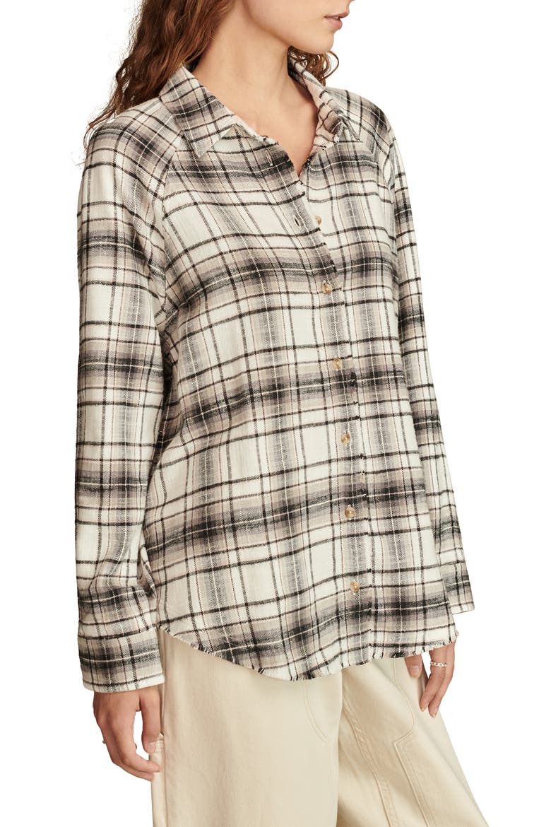 Cloud Plaid Cotton Tunic Shirt, Alternate, color, BLACK