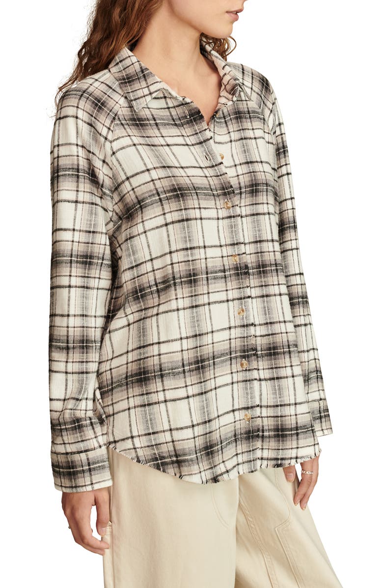 Lucky Brand Cloud Plaid Cotton Tunic Shirt, Alternate, color, Black