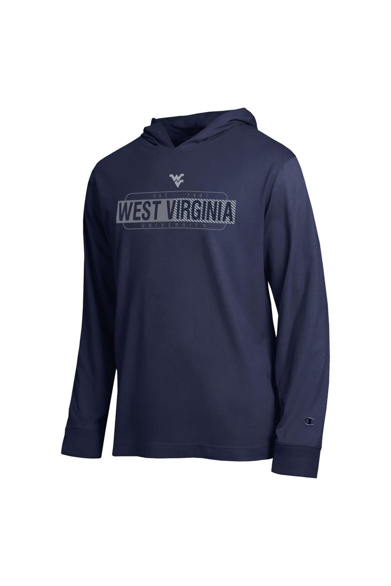 Men's Champion  Navy West Virginia Mountaineers Gradient All-Star Long Sleeve Hooded T-Shirt, Alternate, color, Navy