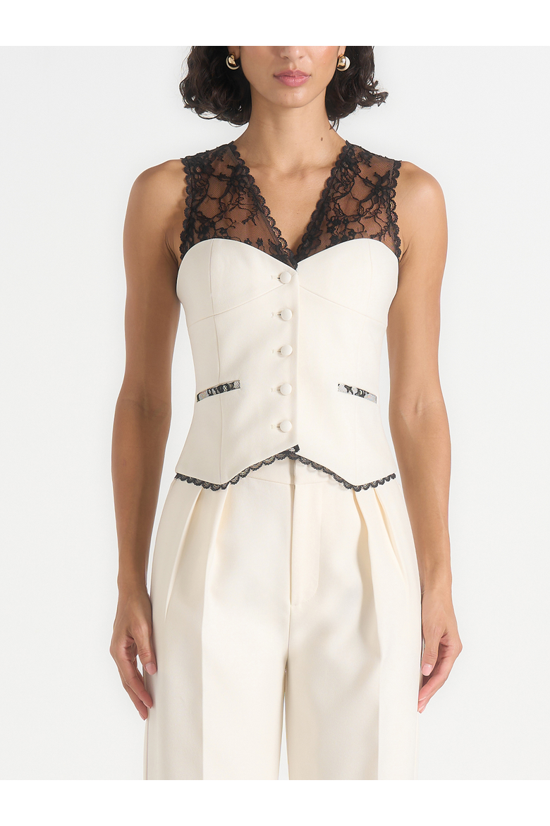 Veronica Lace-Panel Tailored Corset Waistcoat, Alternate, color, Off White
