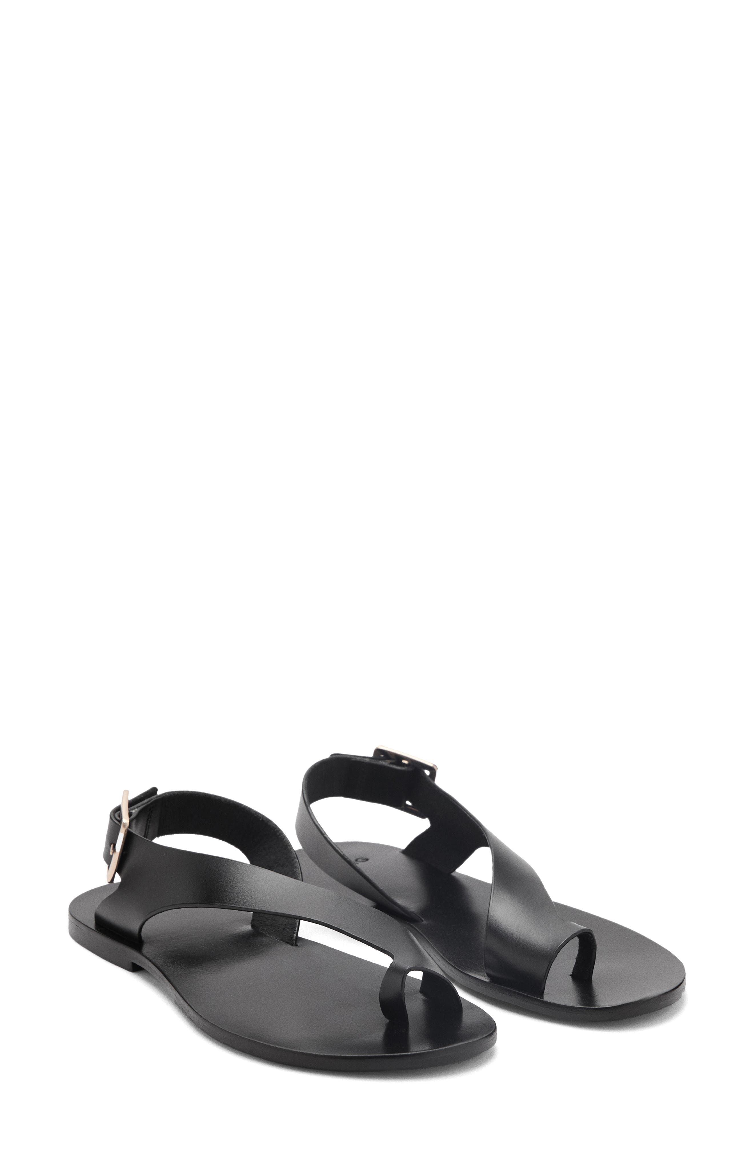 MANGO Toe Loop Flat Sandal, Main, color, Black