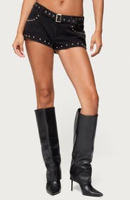 EDIKTED Grommet Stud Belted Shorts