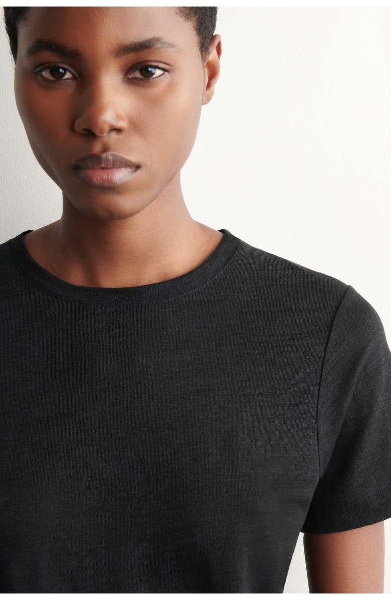 COS Crew-Neck Linen T-Shirt, Alternate, color, Black