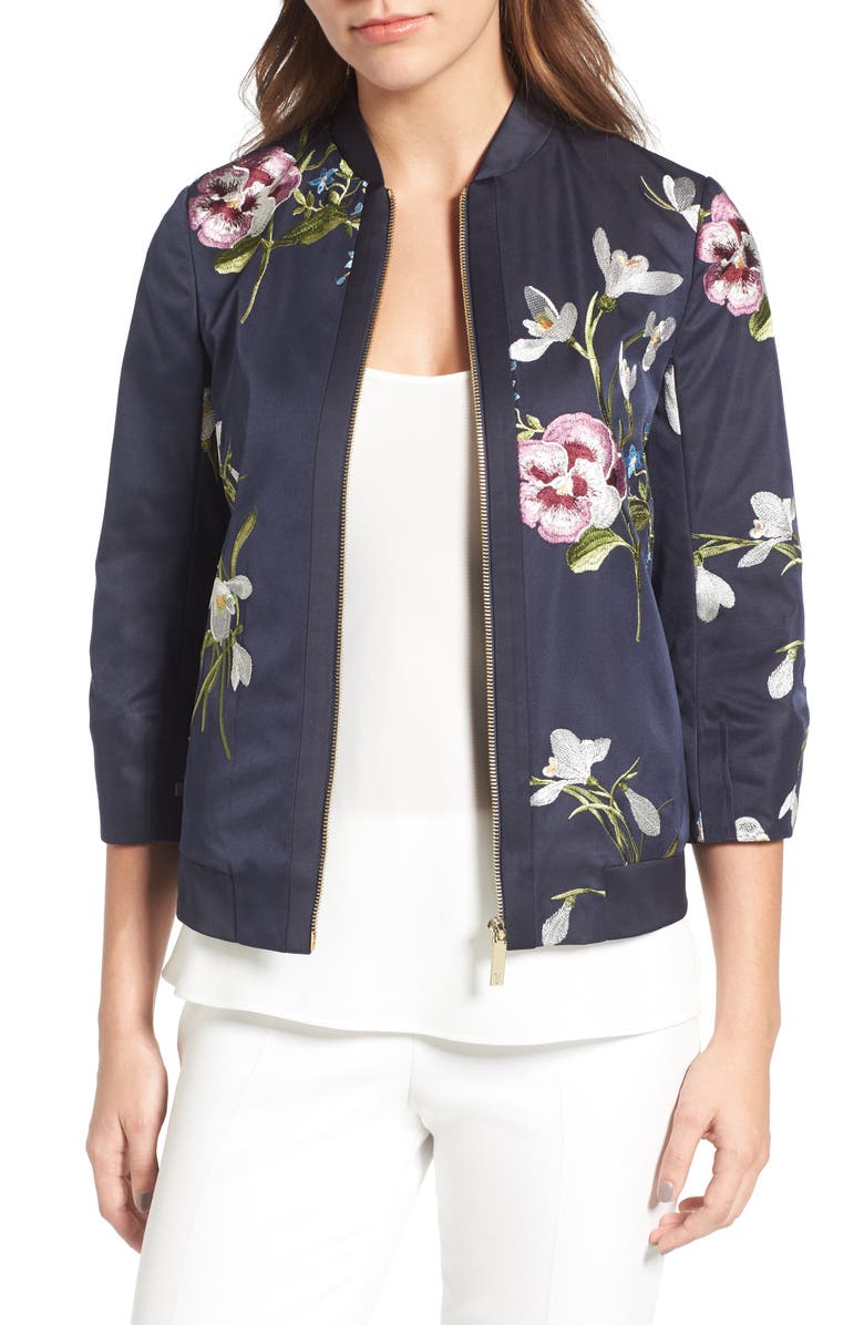 Ted Baker London Entangled Enchantment Embroidered Bomber Jacket, Main, color,