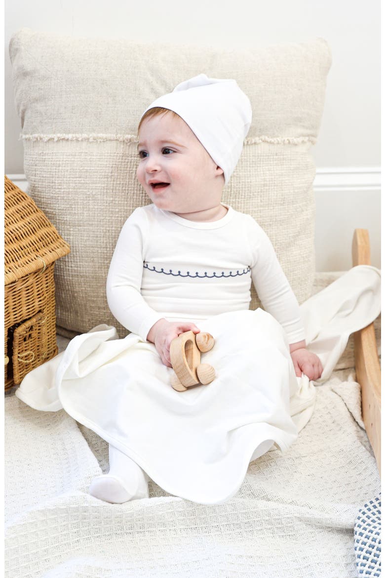 Embroidered Yoke Footie & Hat Set, Alternate, color, IVORY BOYS