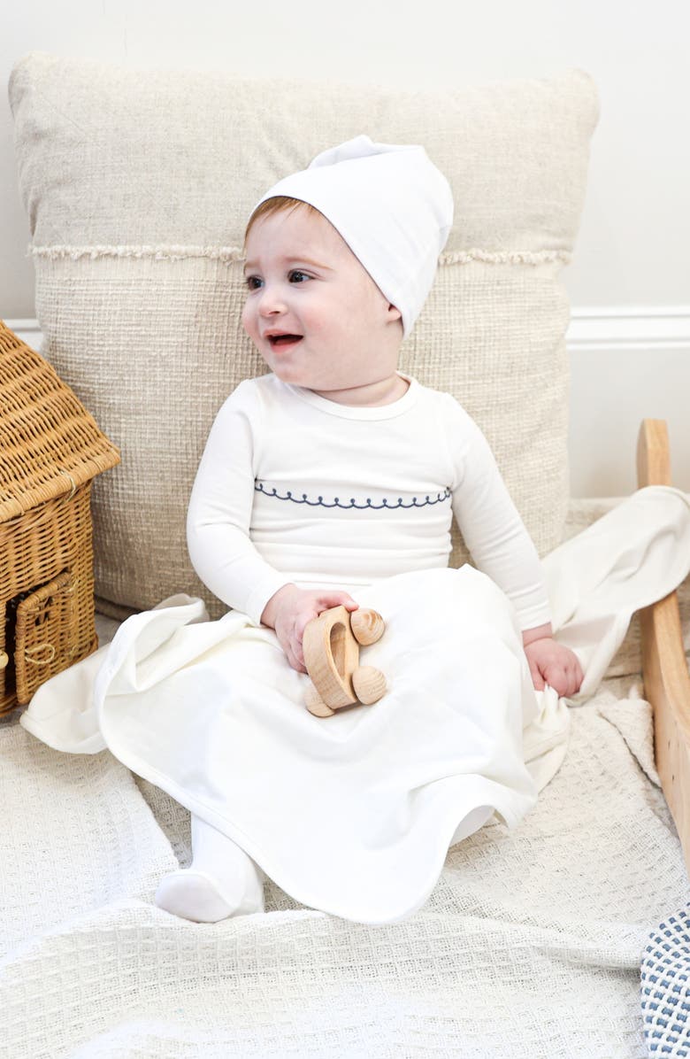 Manière Embroidered Yoke Footie & Hat Set, Alternate, color, Ivory Boys