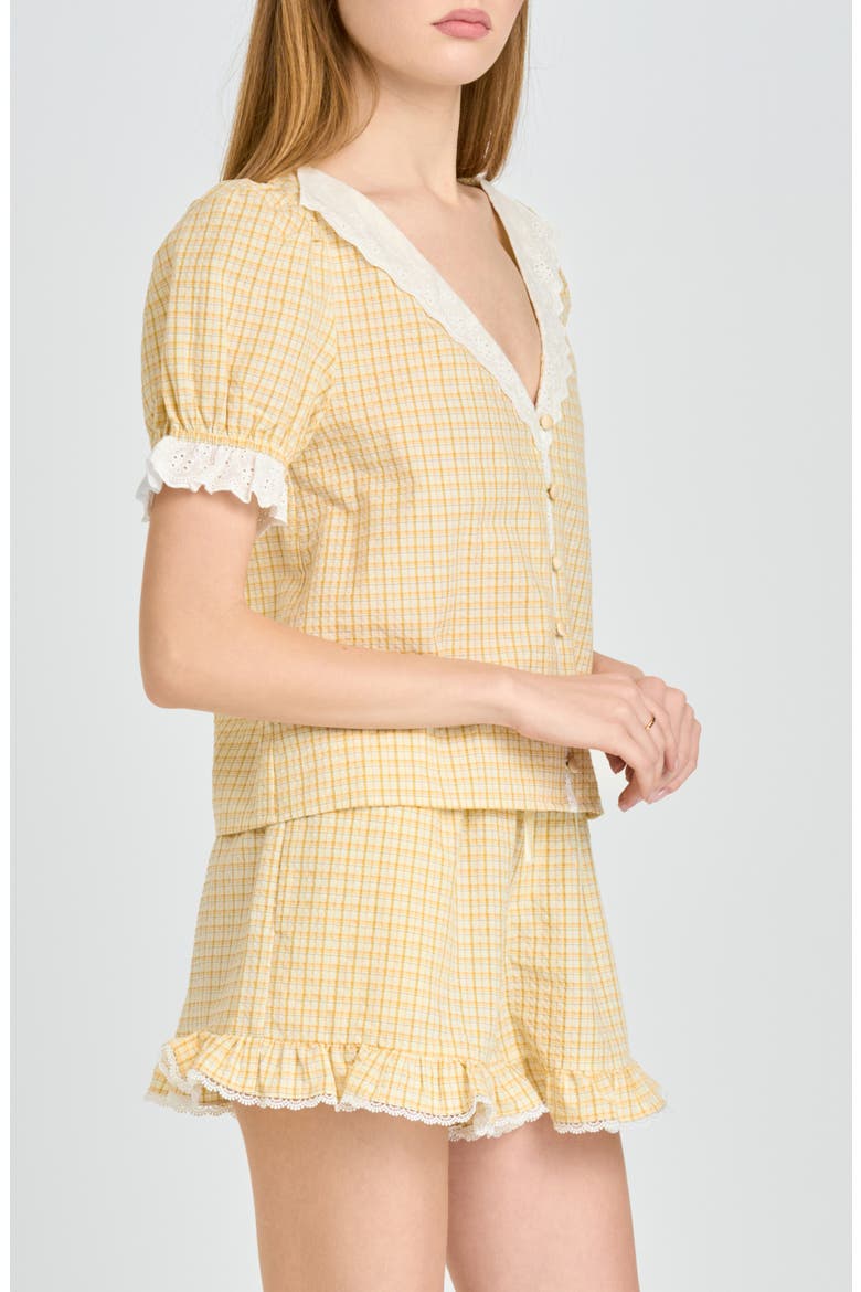 Emma Eyelet Trim Plaid Button-Up Top, Alternate, color, YELLOW