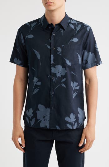 Vince Shadow Floral Short Sleeve Button-up Shirt