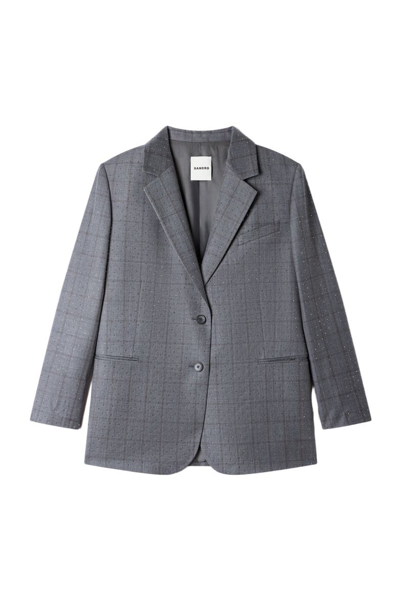 Checked wool jacket, Alternate, color, Dark grey