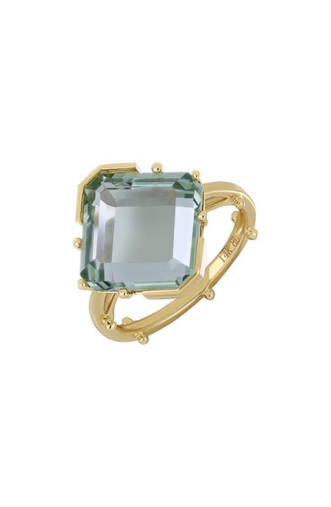 14K Gold Color Green Amethyst Ring