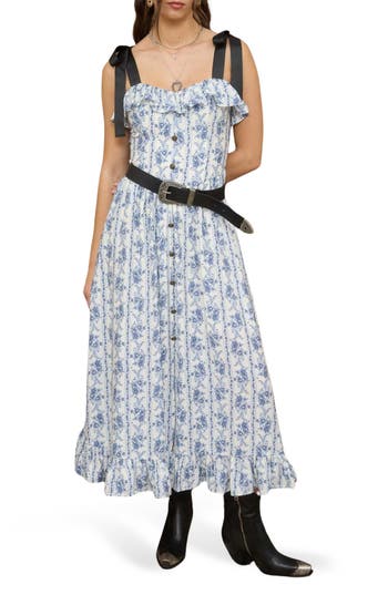 Blu Pepper Tie Strap Ruffle Midi Dress In Multi