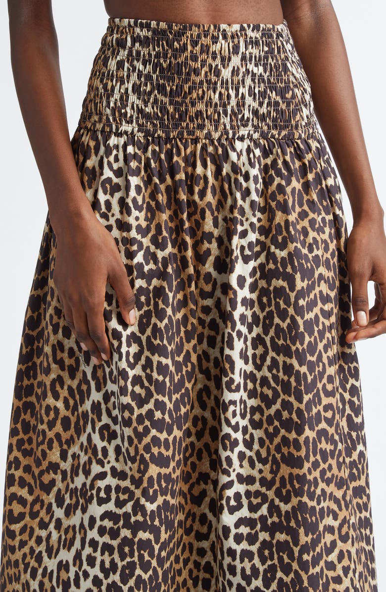 Ganni Leopard Print Organic Cotton Skirt, Alternate, color, 
