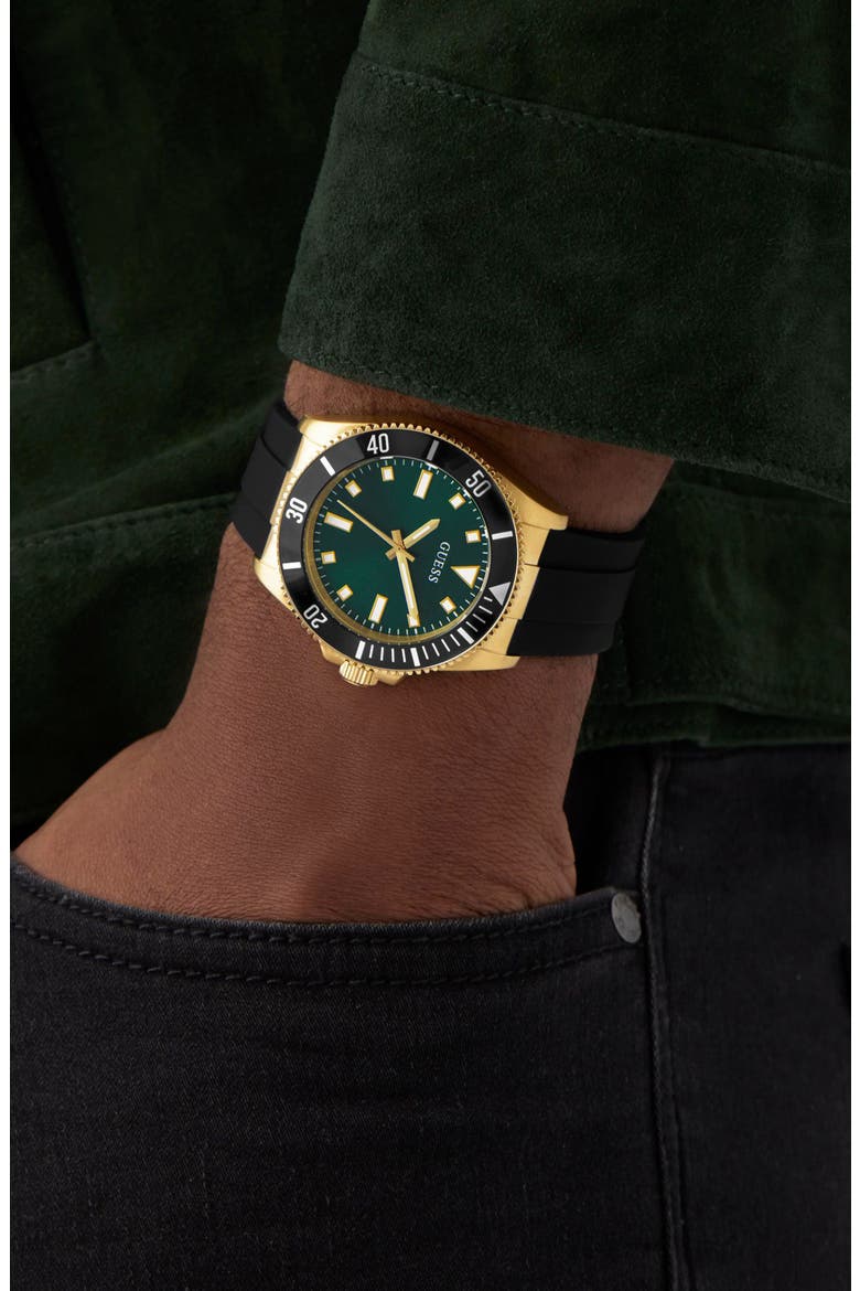 Cliff Silicone Strap Watch, 41mm, Alternate, color, BLACK/ GOLD