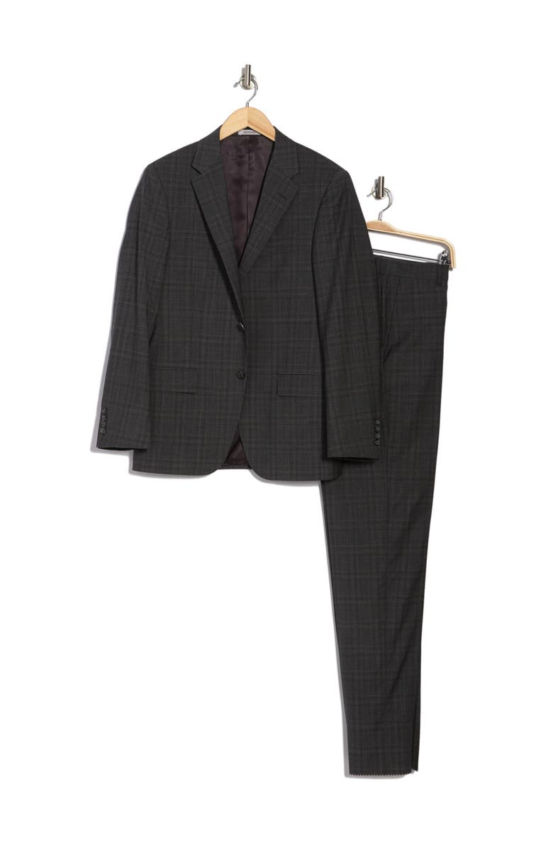 Hickey Freeman Dark Gray Plaid Regular Fit 2B Plaid 2-Piece Suit Set, Alternate, color, 
