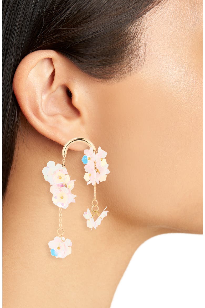 Beaded Flower Drop Earrings, Alternate, color, GOLD/ PINK