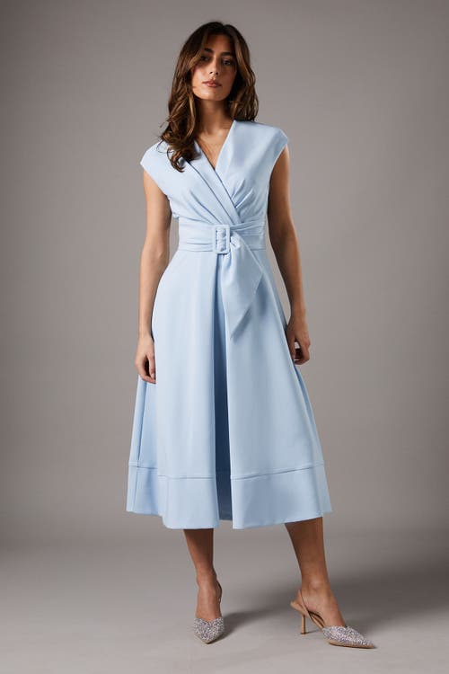 Coast Belted Crepe V-neck Midi Dress In Blue