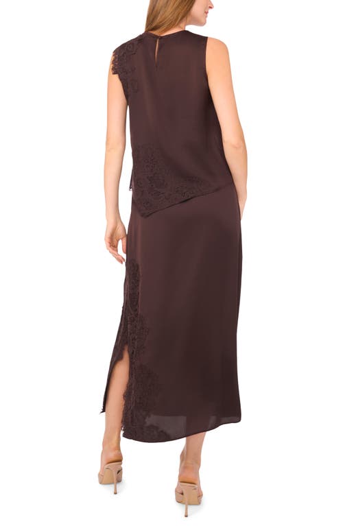 Vince Camuto Lace Detail Asymmetric Hem Satin Tank In Brown
