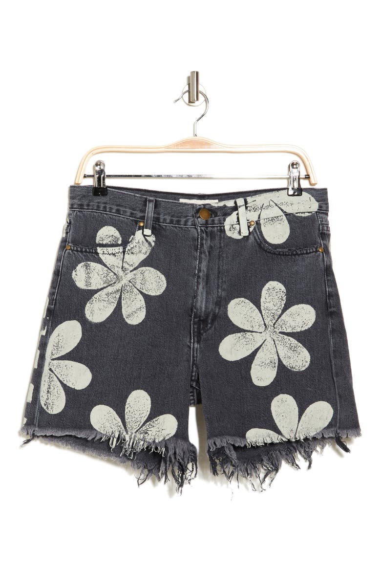 The Easy Floral Cutoff Denim Shorts, Alternate, color, BLACK