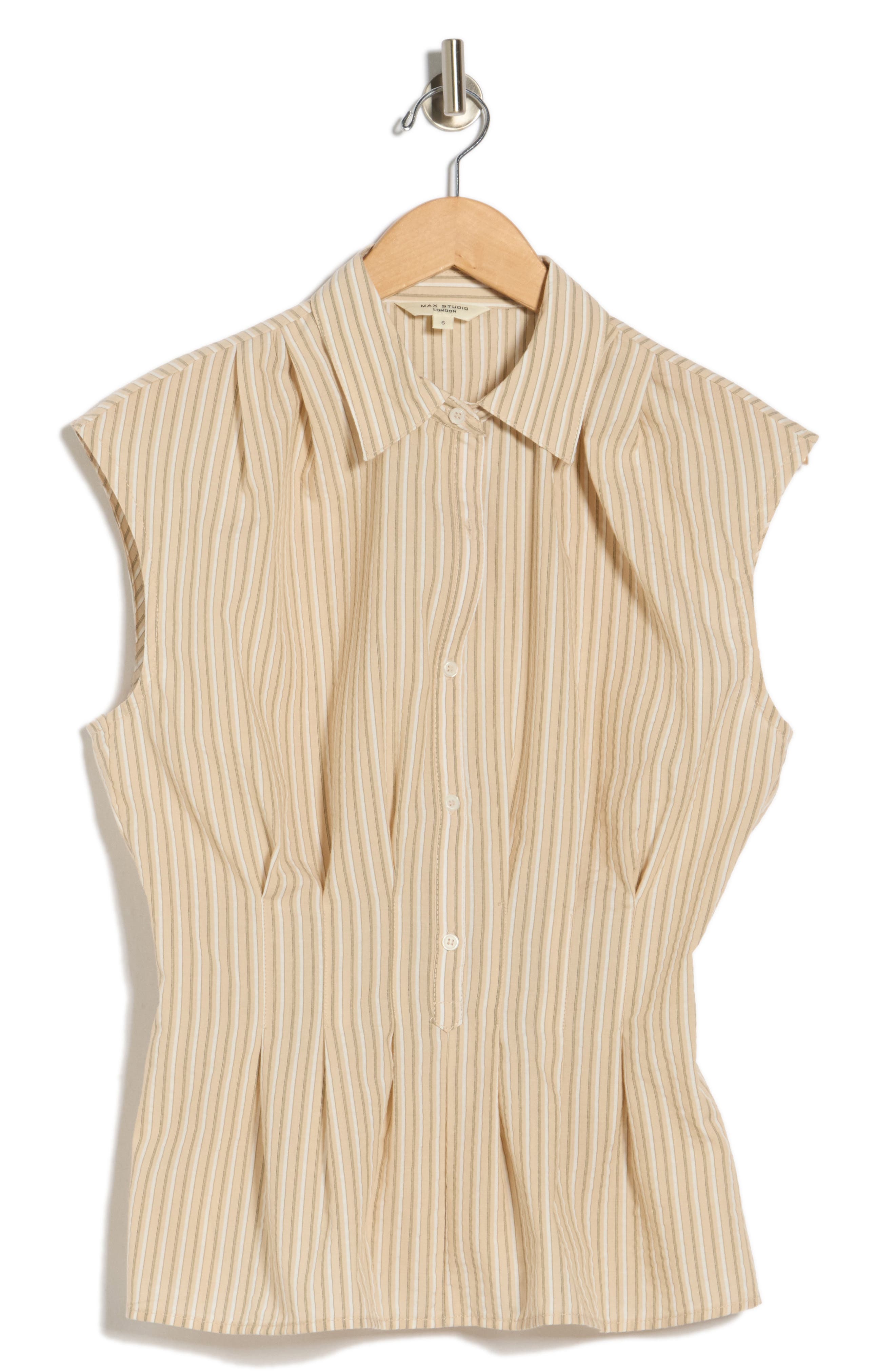 MAX STUDIO Pinstripe Pleated Sleeveless Shirt