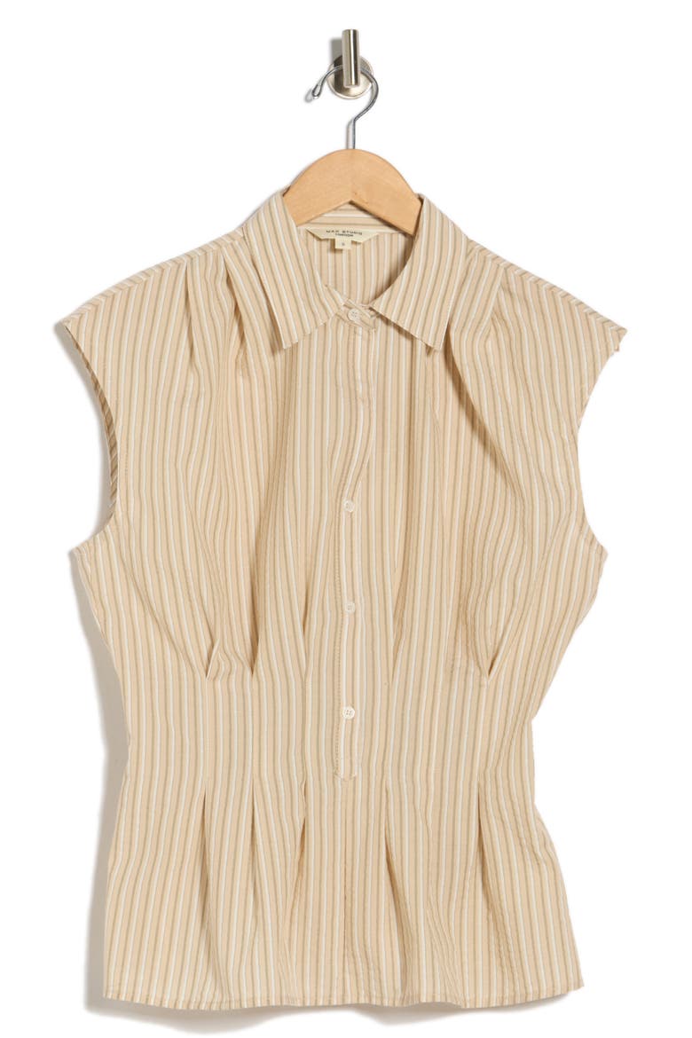 Pinstripe Pleated Sleeveless Shirt, Alternate, color, NEUTRAL SHADOW STRIPE