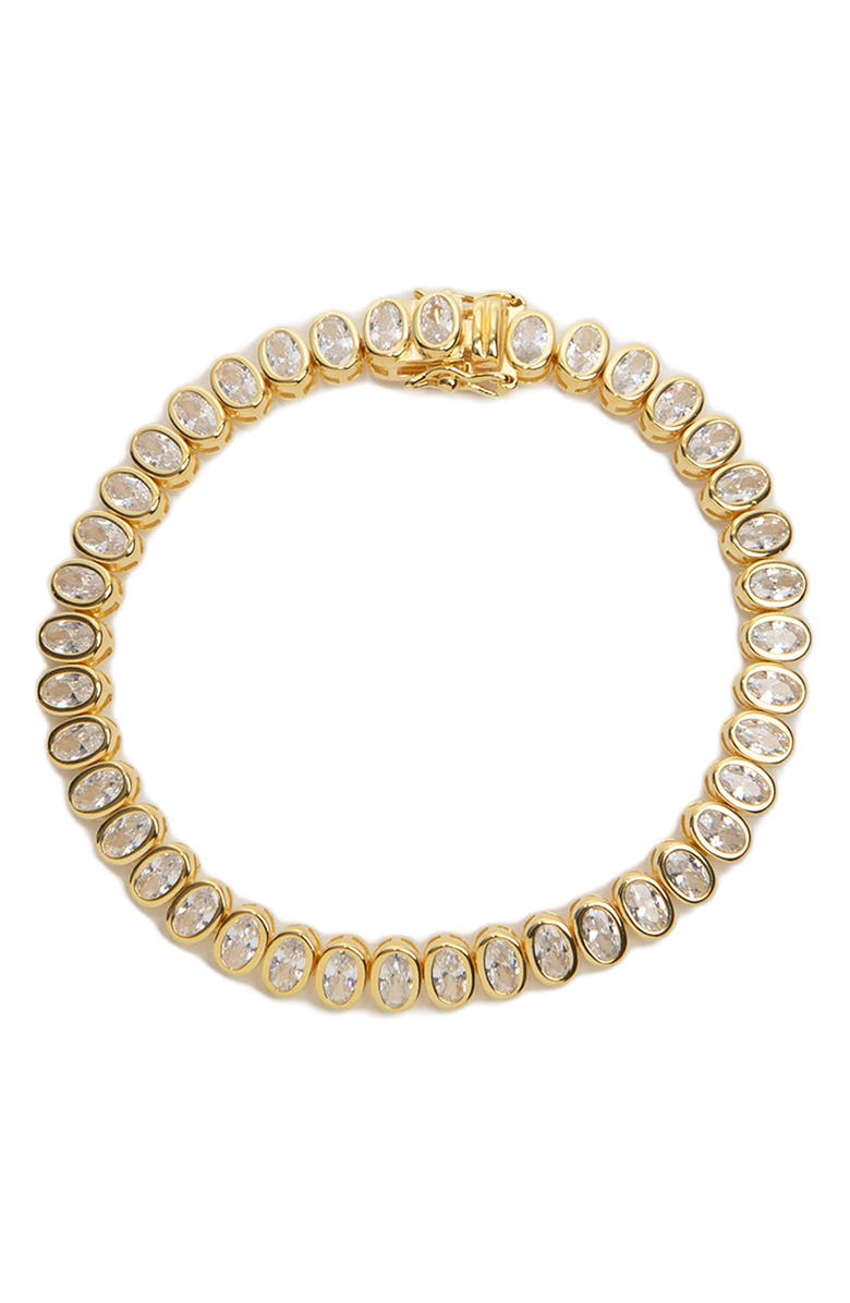 Argento Vivo Sterling Silver Oval Cubic Zirconia Line Bracelet, Main, color, Gold