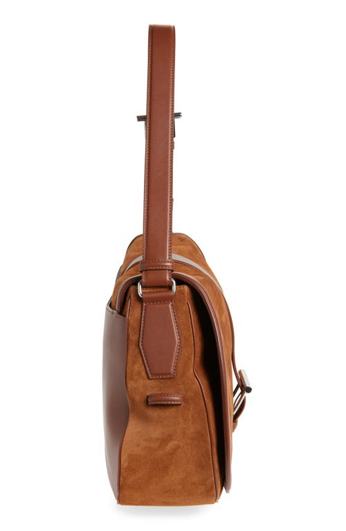 Alexander Mcqueen Mcqueen Maxi T-bar Suede Shoulder Bag In Dark Brown/silver