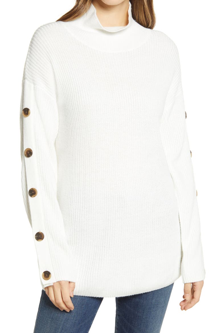 Button Detail Mock Neck Sweater, Main, color, IVORY CLOUD