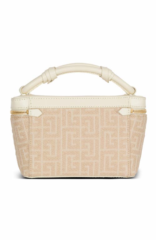 Balmain B-army Vanity Case In Monogrammed Canvas And Leather In Sand
