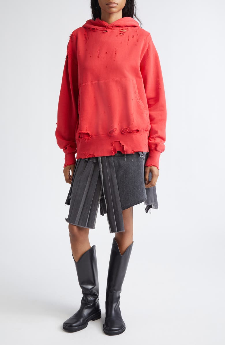 KURO More Damage Rip & Repair French Terry Hoodie, Alternate, color, Red